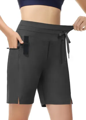 Wmen's 7" Hiking Athletic Shorts - High Waisted Quick Dry Lightweight Summer Travel Board Shorts with Zip Pockets UPF50