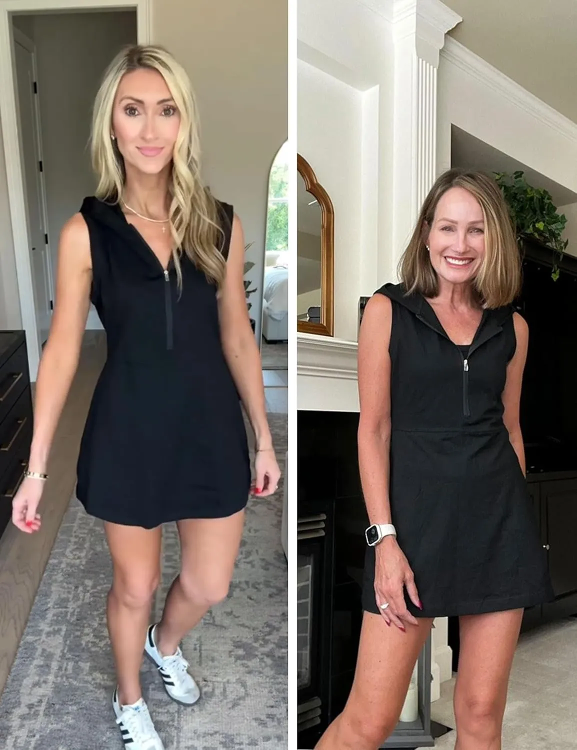 Women Athletic Tennis Dress Sleeveless Half Zip Hooded Workout Mini Dress with Shorts