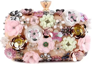 Women Bags Flower Diamonds Embroidery Small Clutch Luxury Lady Handbags Evening Bags Chain Shoulder Purse
