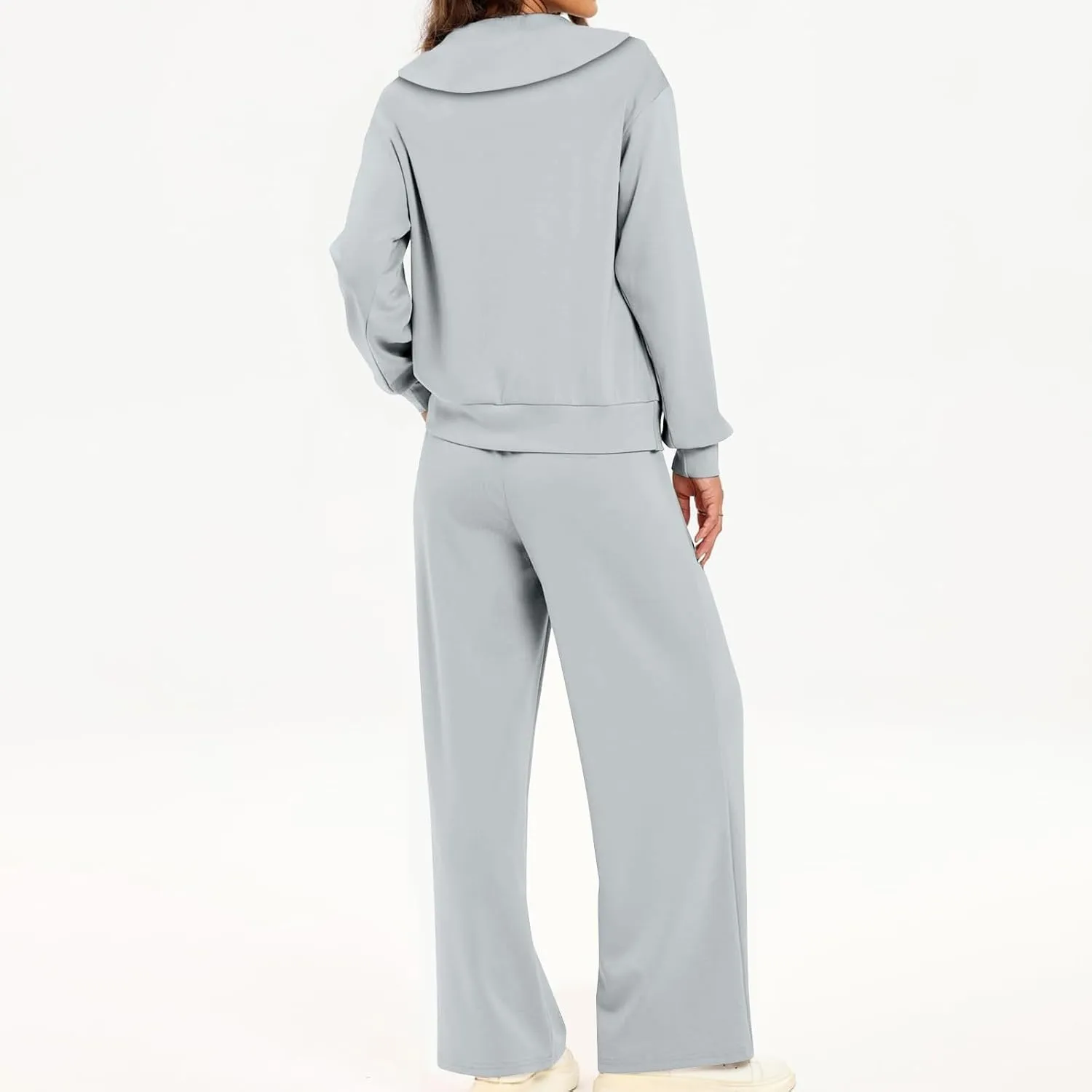 Women Fashion Solid Collar Half Zipper Sweatshirt Wide Leg Sweatpants Matching Sets Casual Sports Two Piece Set