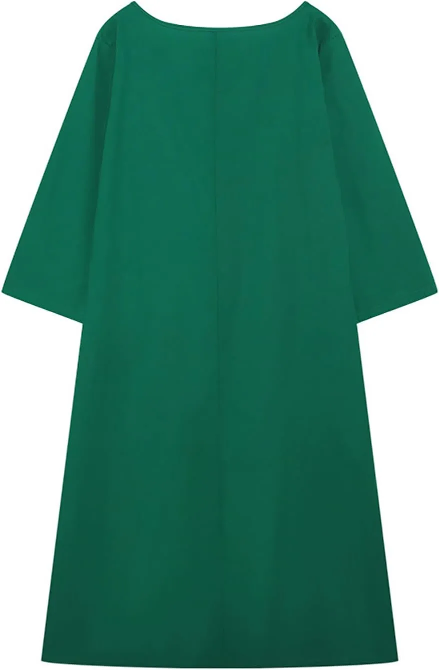 Women Linen Set - 2 Piece Linen Outfits with 3/4 Sleeve Dress & Wide Leg Pants