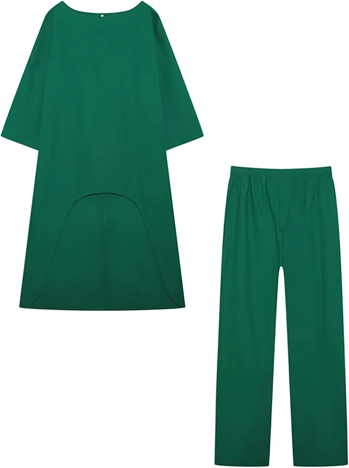 Women Linen Set - 2 Piece Linen Outfits with 3/4 Sleeve Dress & Wide Leg Pants