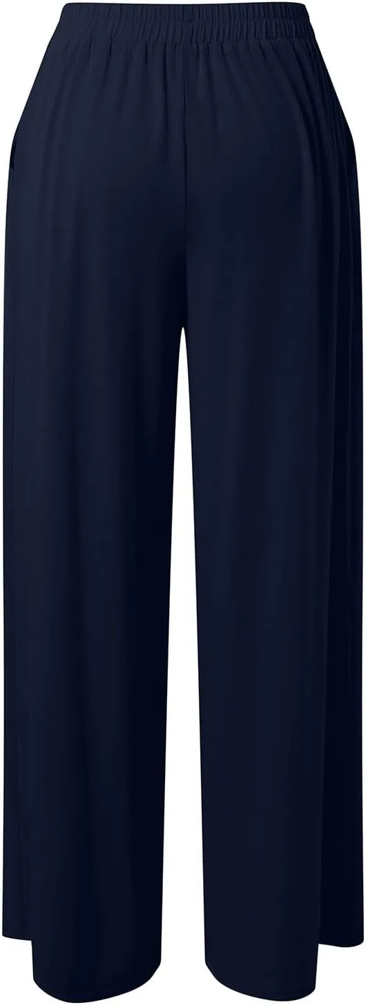 Women Linen Sets 2 Piece Outfits Straight Wide Leg Pants Set Short Sleeve T-shirt Casual Outfits Comfy Loungewear