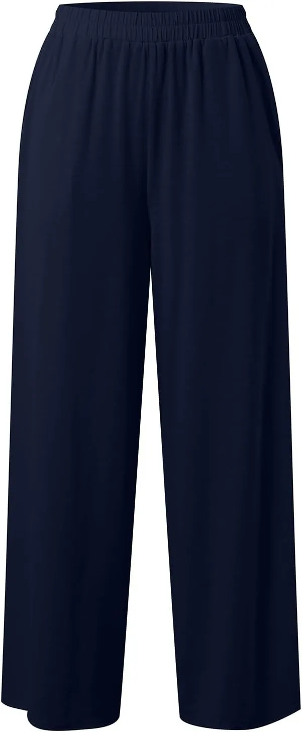 Women Linen Sets 2 Piece Outfits Straight Wide Leg Pants Set Short Sleeve T-shirt Casual Outfits Comfy Loungewear