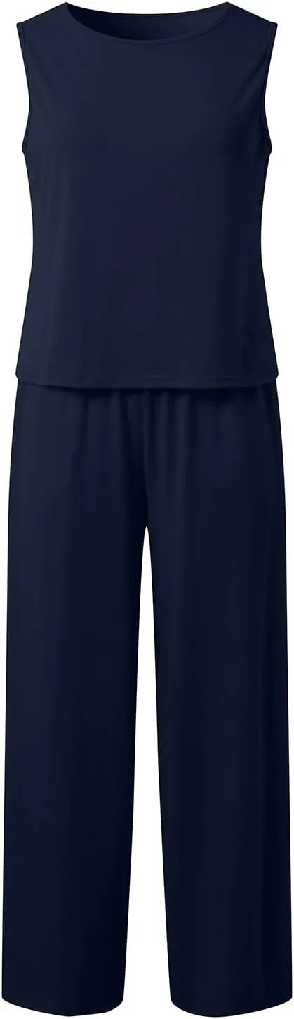 Women Linen Sets 2 Piece Outfits Straight Wide Leg Pants Set Short Sleeve T-shirt Casual Outfits Comfy Loungewear