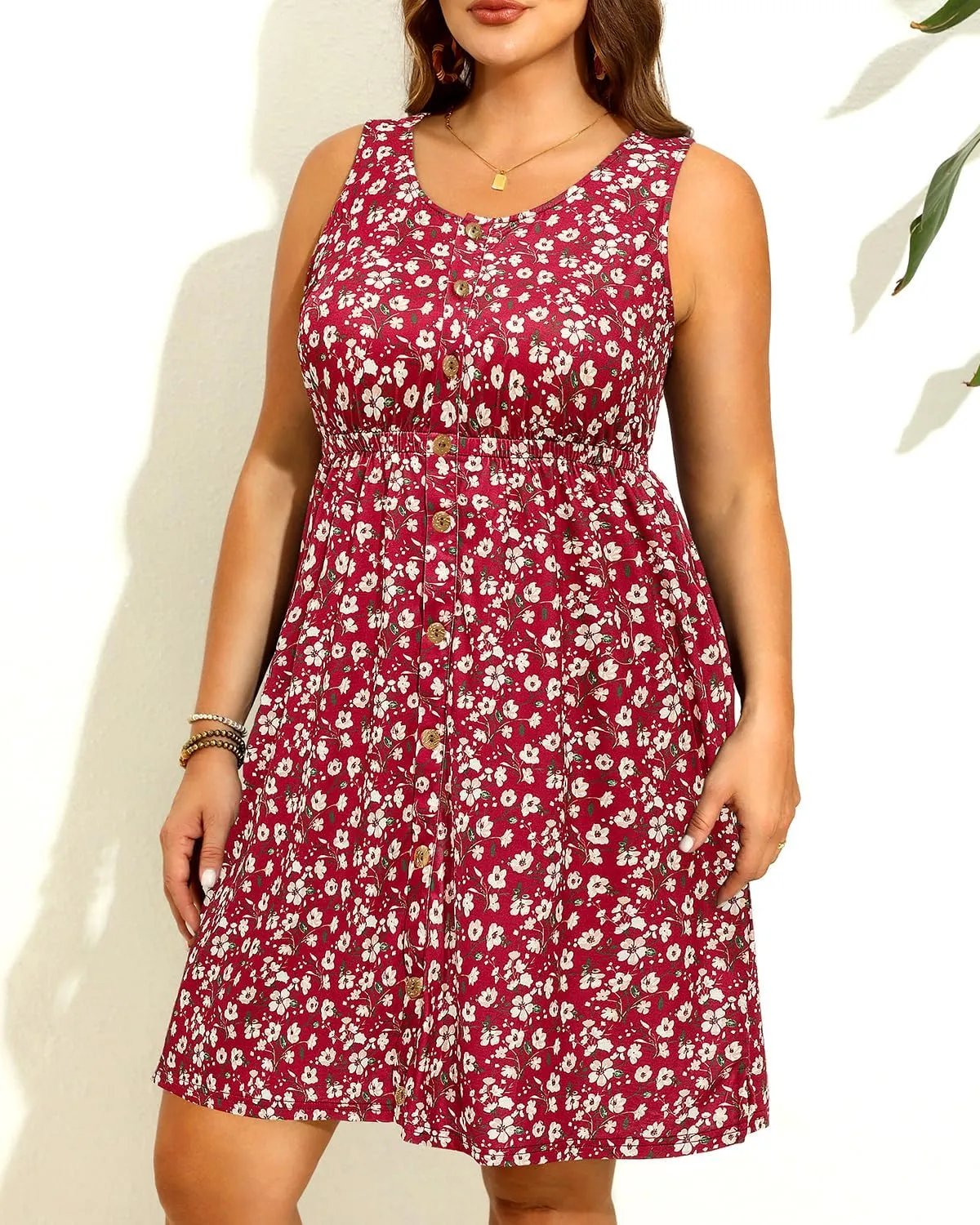 Women Plus Size Summer Dresses - Casual Sun Tank Sleeveless Short Dress with Pockets
