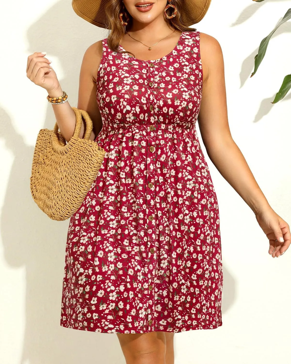 Women Plus Size Summer Dresses - Casual Sun Tank Sleeveless Short Dress with Pockets