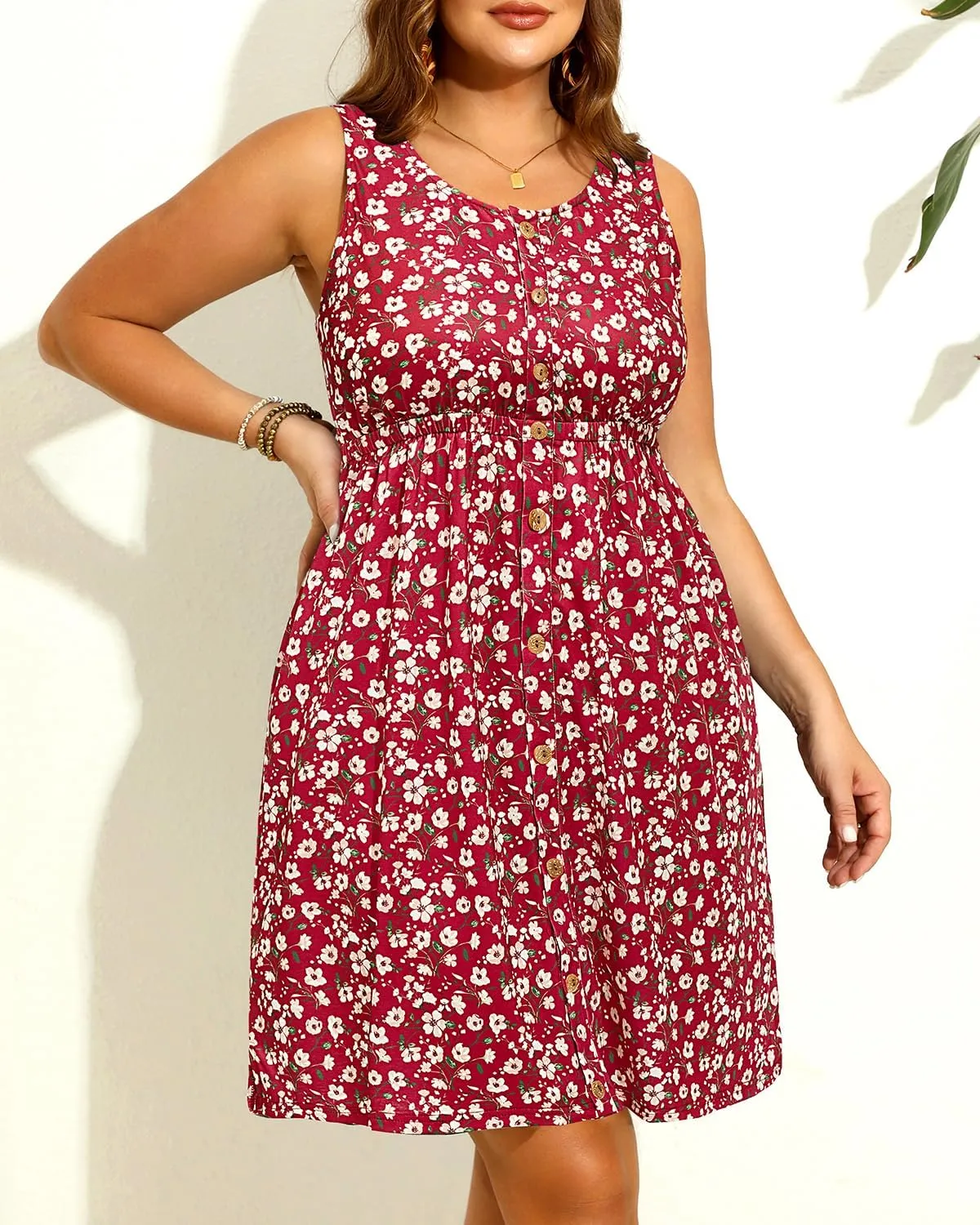 Women Plus Size Summer Dresses - Casual Sun Tank Sleeveless Short Dress with Pockets