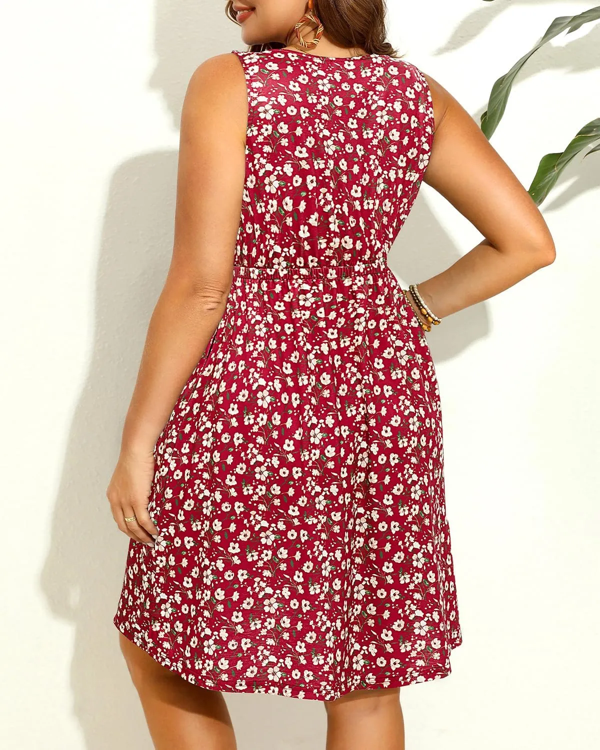 Women Plus Size Summer Dresses - Casual Sun Tank Sleeveless Short Dress with Pockets