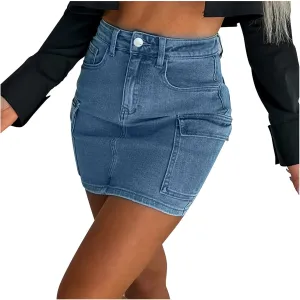 Women Slim Denim Skirt Shorts Jean High Waisted Stretchy Button Hot Pants Summer Casual Bodycon Jean Pencil Skirt
