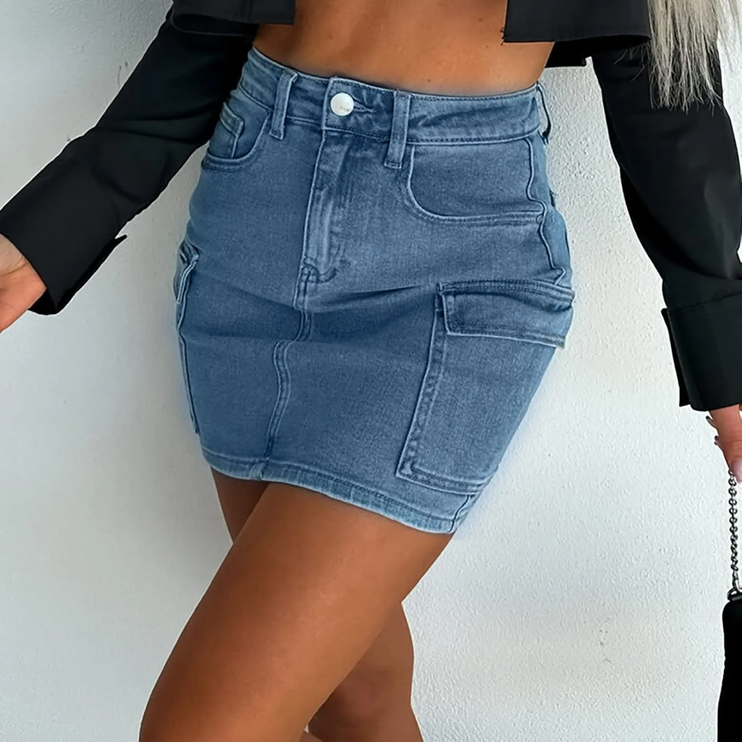 Women Slim Denim Skirt Shorts Jean High Waisted Stretchy Button Hot Pants Summer Casual Bodycon Jean Pencil Skirt