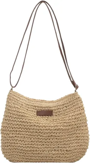 Women Straw Beach Shoulder Bag Woven Tote Handbag for Women Summer Woven Straw Tote Bag Boho Shoulder Handbag Weaving Summer Casual Hobo Bag
