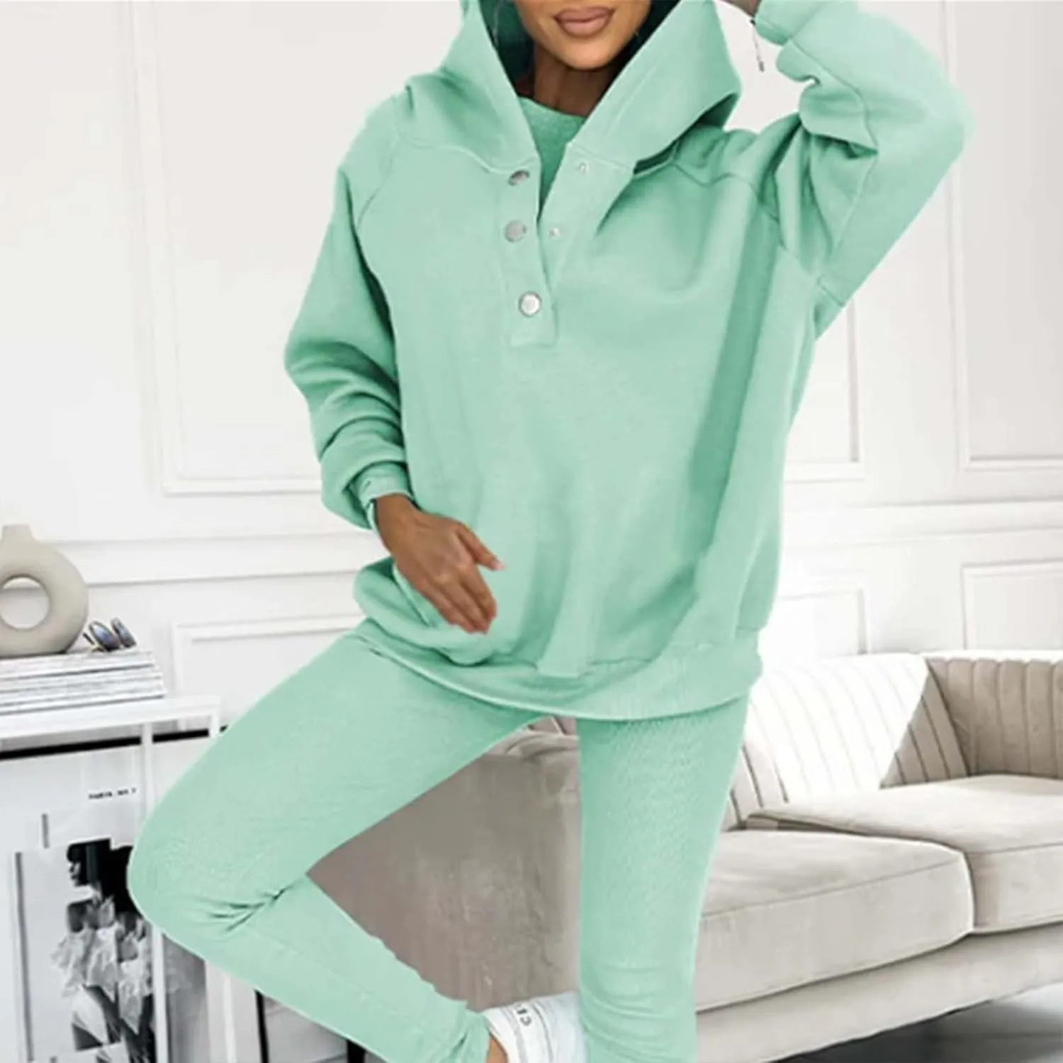 Womens 3 Piece Sports Outfits Lounge Hoodie Sweatsuit Sets Oversized Sweatshirt Baggy Fall Slim Trousers Vest Sweatpants