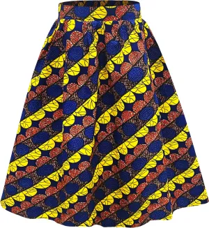 Women's African Print Wax Skirts Ankara Flared Skirt A Line Short Skirt with Pockets