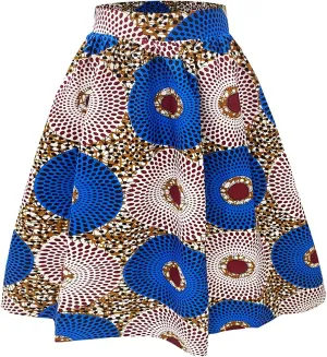 Women's African Print Wax Skirts Ankara Flared Skirt A Line Short Skirt with Pockets