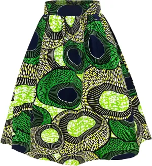 Women's African Print Wax Skirts Ankara Flared Skirt A Line Short Skirt with Pockets