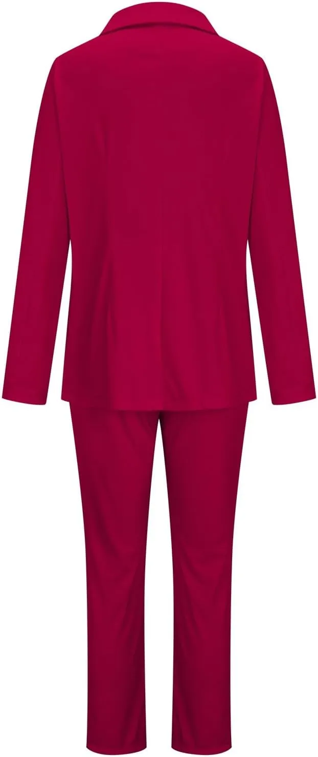 Women's Dressy Suit 2 Piece Business Outfits Long Sleeve Lapel Single Button Blazer and Pencil Pant with Belt Sets