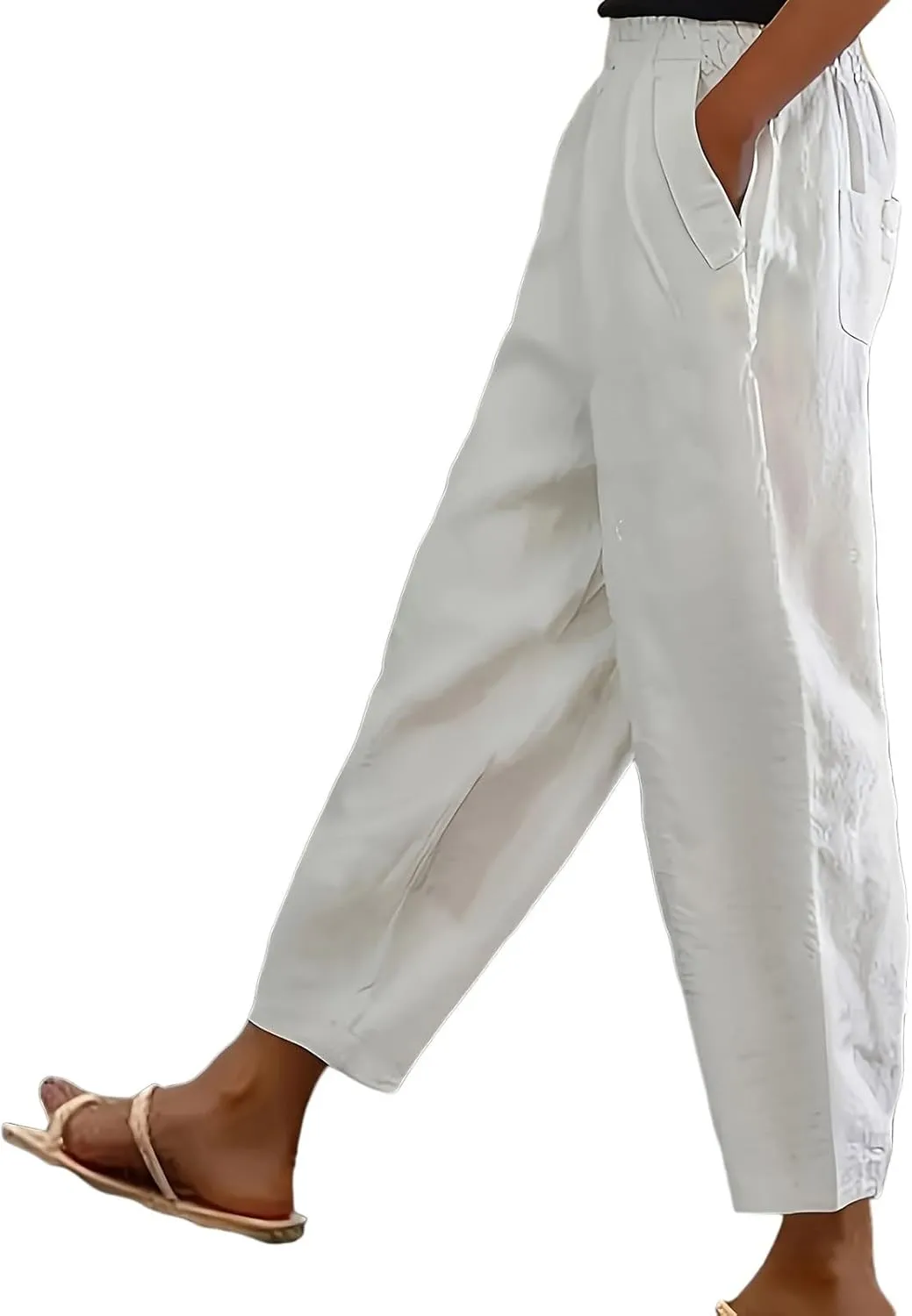 Womens Linen Pants Plus Size Palazzo Pants Wide Leg Pant Loose Fit Casual Comfy Lounge Flowy High Waist Trousers
