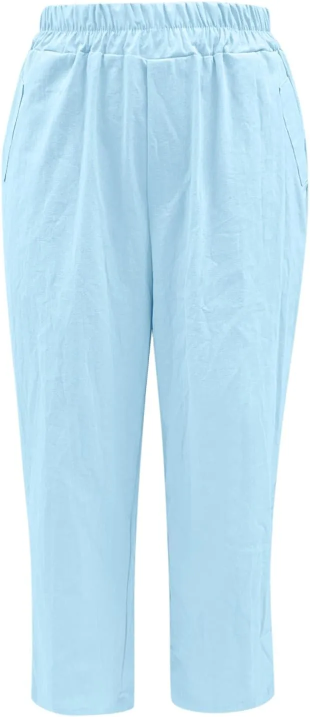 Womens Linen Pants Plus Size Palazzo Pants Wide Leg Pant Loose Fit Casual Comfy Lounge Flowy High Waist Trousers