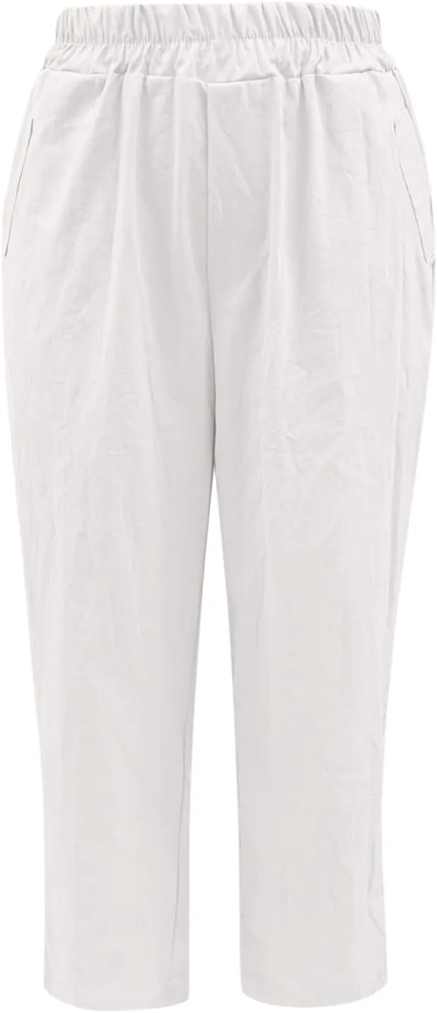 Womens Linen Pants Plus Size Palazzo Pants Wide Leg Pant Loose Fit Casual Comfy Lounge Flowy High Waist Trousers