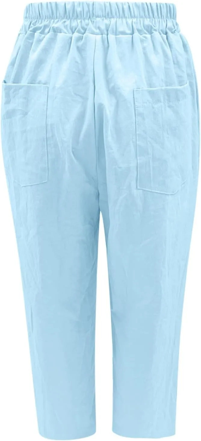 Womens Linen Pants Plus Size Palazzo Pants Wide Leg Pant Loose Fit Casual Comfy Lounge Flowy High Waist Trousers