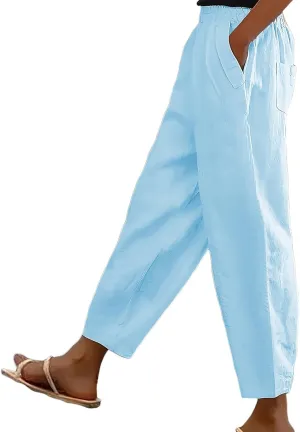 Womens Linen Pants Plus Size Palazzo Pants Wide Leg Pant Loose Fit Casual Comfy Lounge Flowy High Waist Trousers