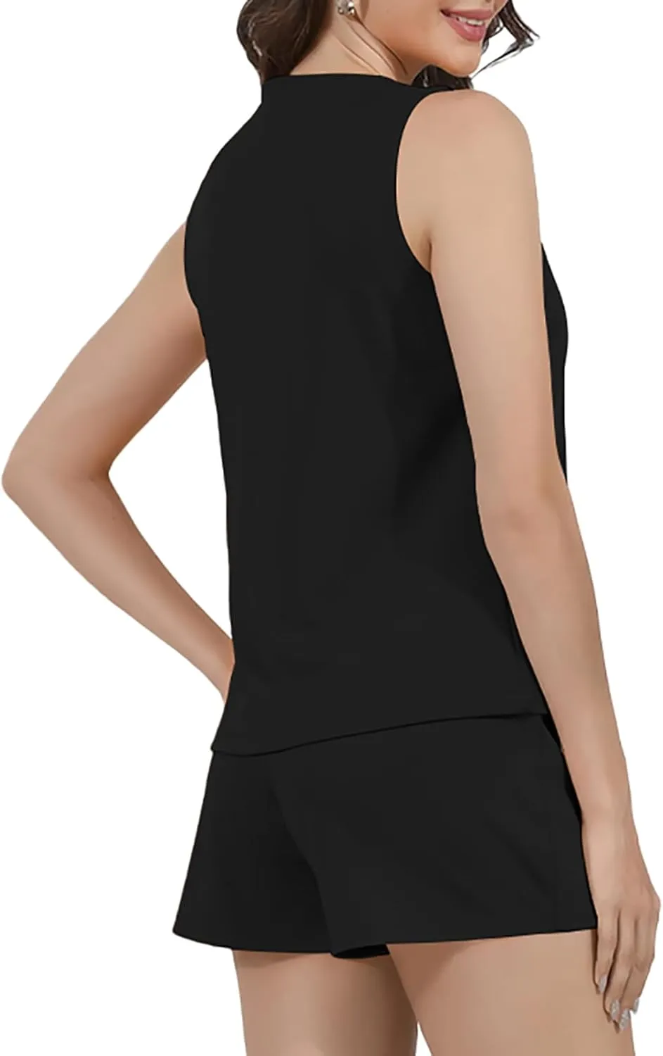 Women's Summer 2 Piece Outfits Sleeveless Matching Sets Lace Up V Neck Vest Waistcoat   Mini Skorts Skirts
