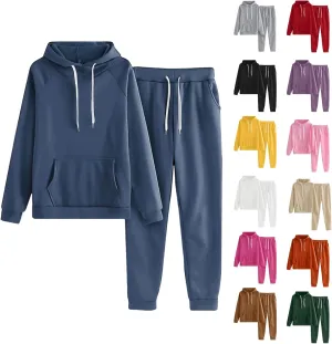 Women's Sweat Suits 2 Piece Outfits Hooded Pullover Waisted Pants Casual Jogging Tracksuit Lounge Set with Pockets
