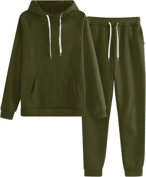 Women's Sweat Suits 2 Piece Outfits Hooded Pullover Waisted Pants Casual Jogging Tracksuit Lounge Set with Pockets