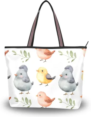 Women's Tote Bags Cute Chick Pattern Print Reusable Grocery Handbag Bags with Zipper Large Size