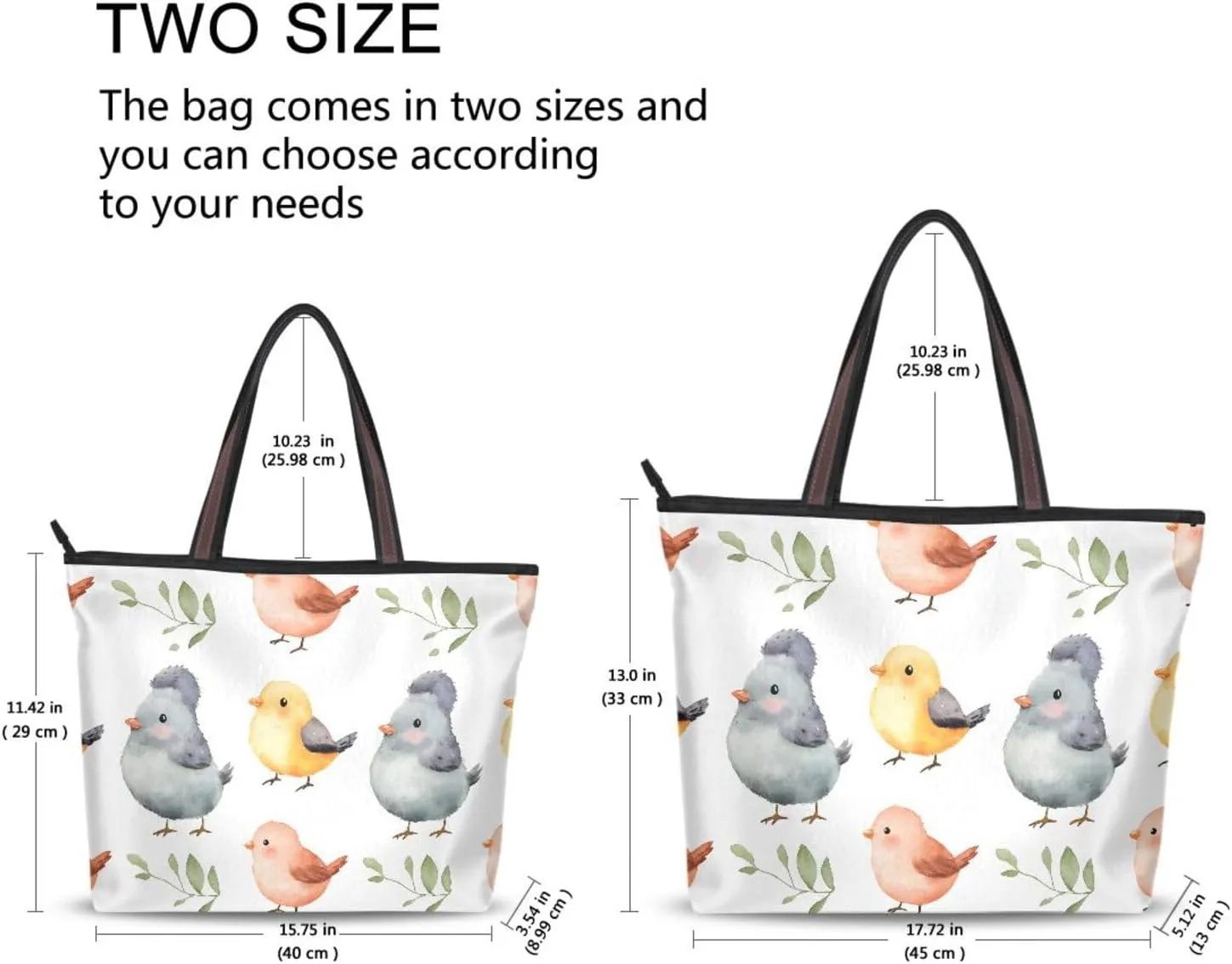 Women's Tote Bags Cute Chick Pattern Print Reusable Grocery Handbag Bags with Zipper Large Size