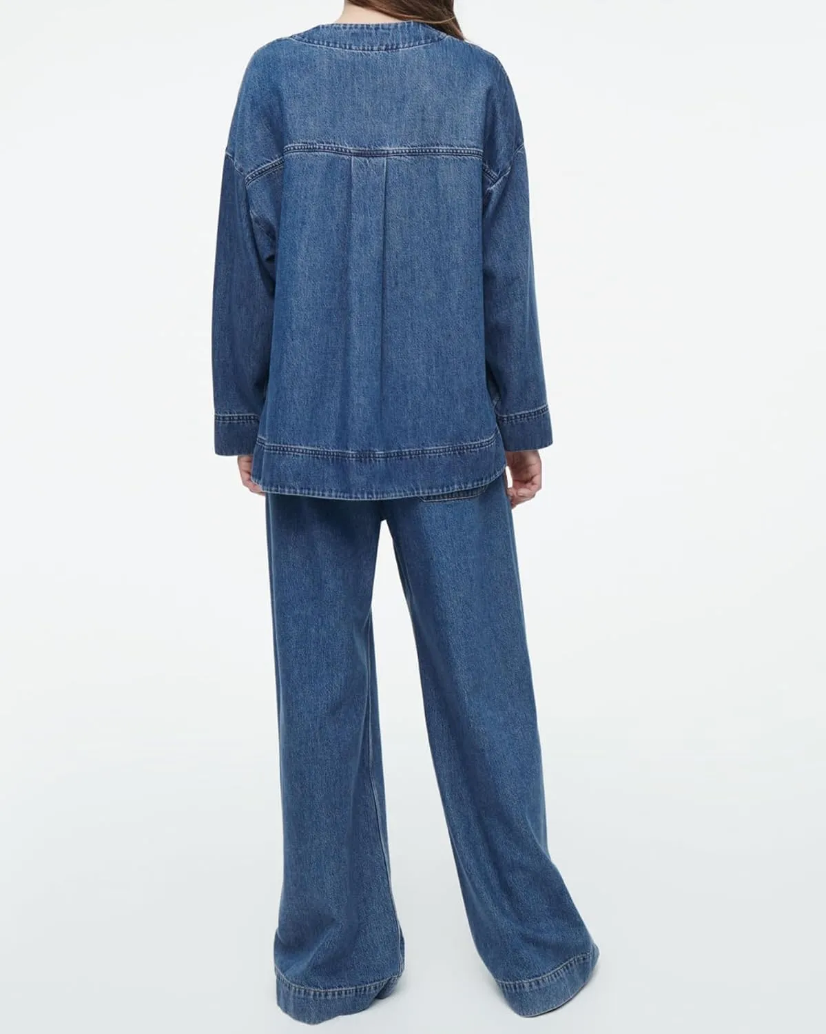 Women's V Neck Button Down Casual Jean Jacket Boyfriend Oversized Long Sleeve Split Denim Jacket