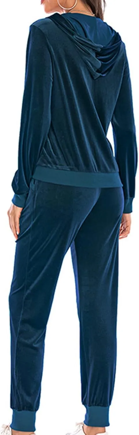 Women's Velour Tracksuits 2 Piece Outfits Trendy Velvet Hoodie & Sweatpants Sweatsuit Set Fall Winter Sportswear