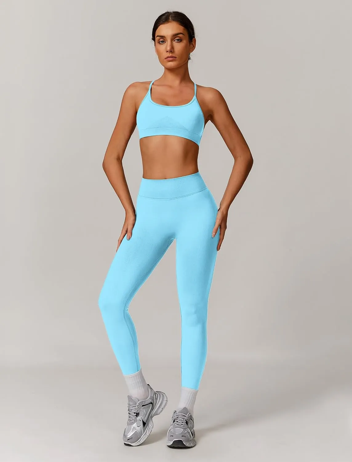 Women's Workout Sets 2 Piece Seamless Sports Bra Scrunch Butt High Waist Impact Leggings Gym Yoga Outfits