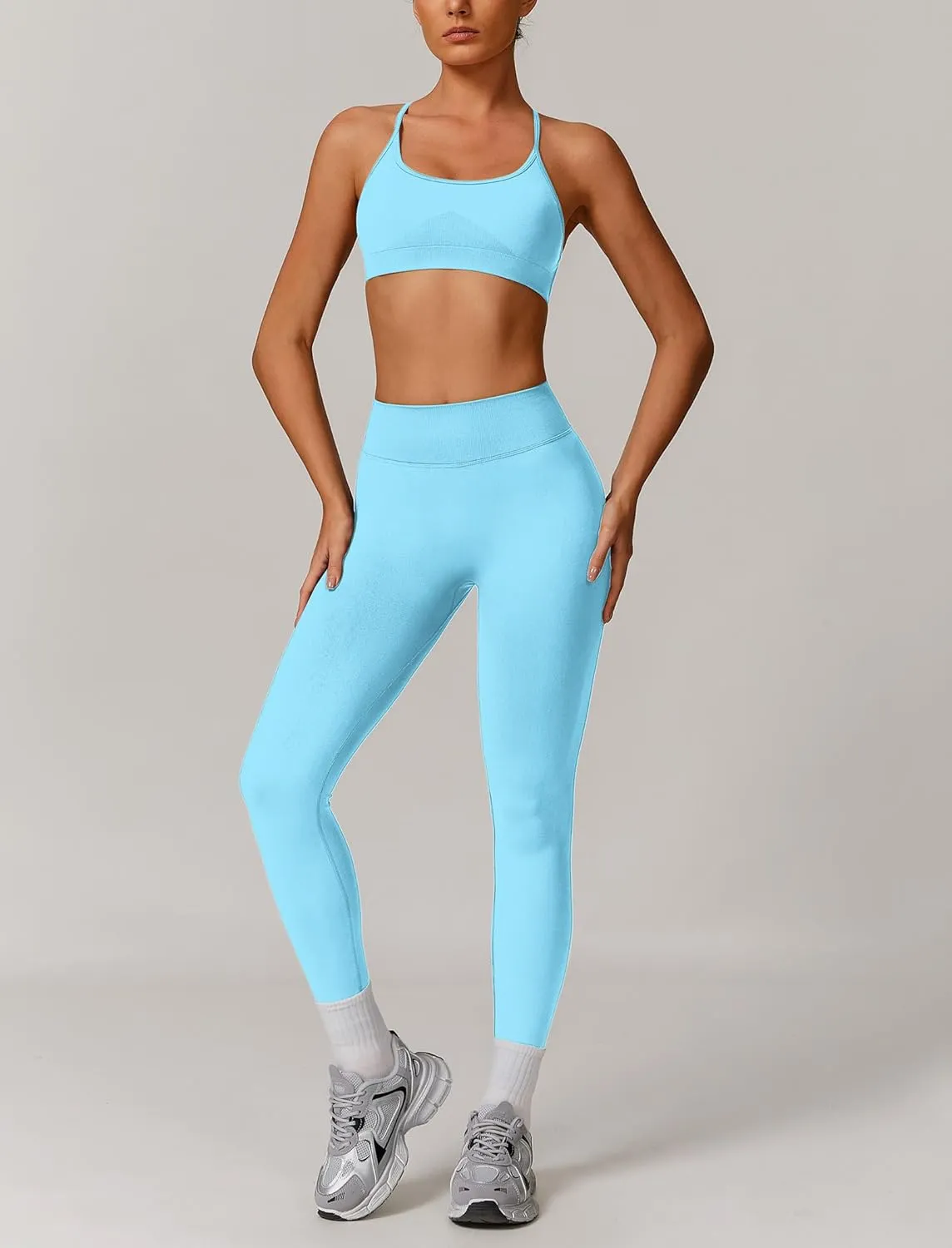 Women's Workout Sets 2 Piece Seamless Sports Bra Scrunch Butt High Waist Impact Leggings Gym Yoga Outfits