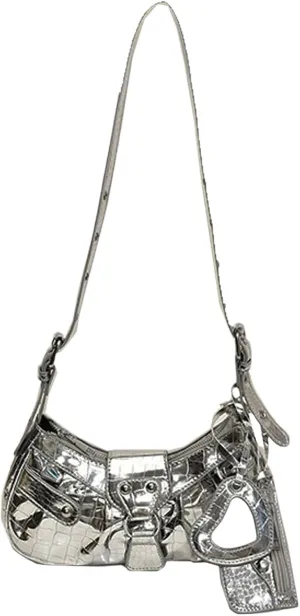 Women's Y2K Metallic Studded Shoulder Handbags Buckle Zipper Crossbody Bags with Coin Purse