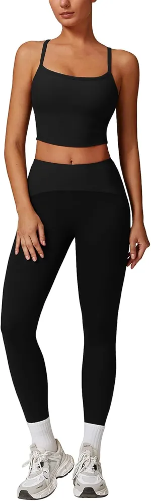Workout Sets for Women 2 Piece High Waisted Seamless Butt Lifting Leggings Gym Yoga Outfit Stretchy Sports Bra Sets