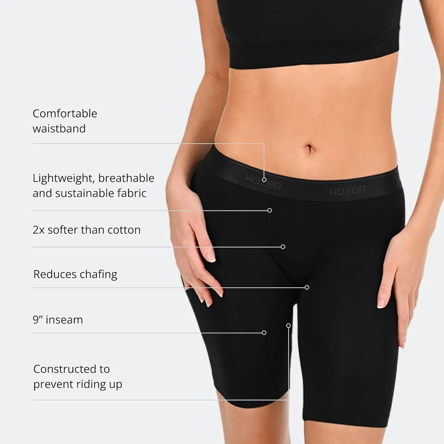 Woxer Womens Boxers - Biker 9" Boy Shorts Underwear for Women - Boxers for Women, Womens Boxer Briefs & Briefs for Women
