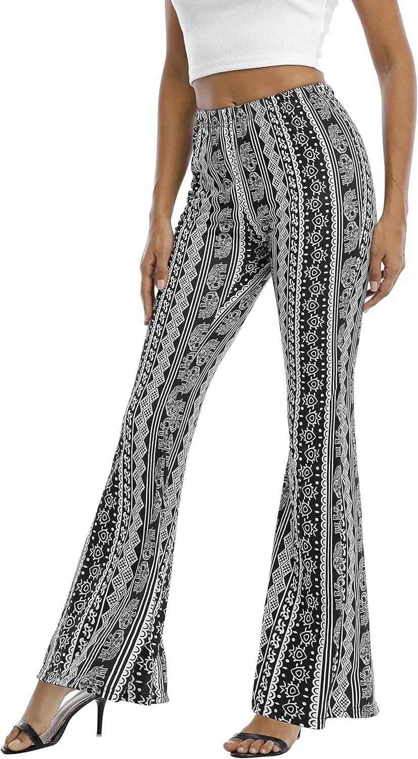 WSPLYSPJY Women's Print Stretch Bell Bottom Flare Palazzo Pants Trousers