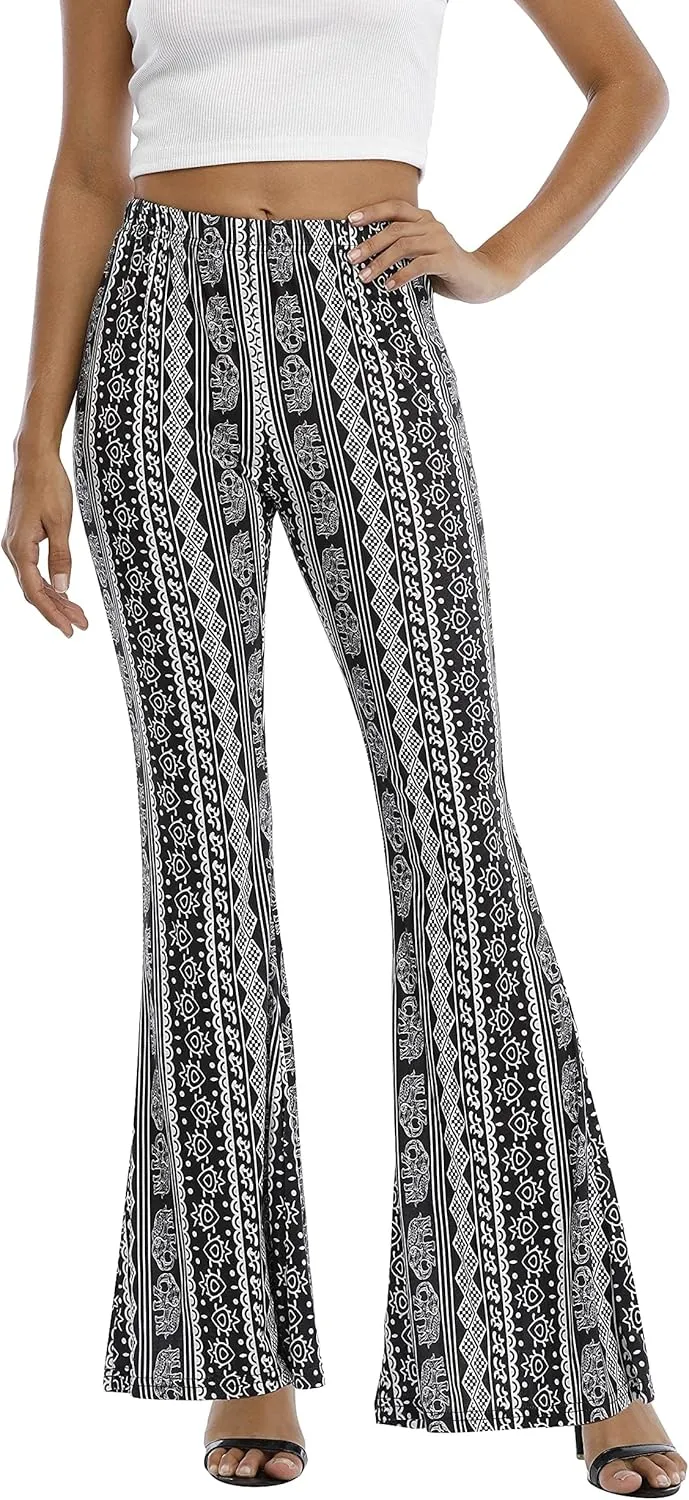 WSPLYSPJY Women's Print Stretch Bell Bottom Flare Palazzo Pants Trousers