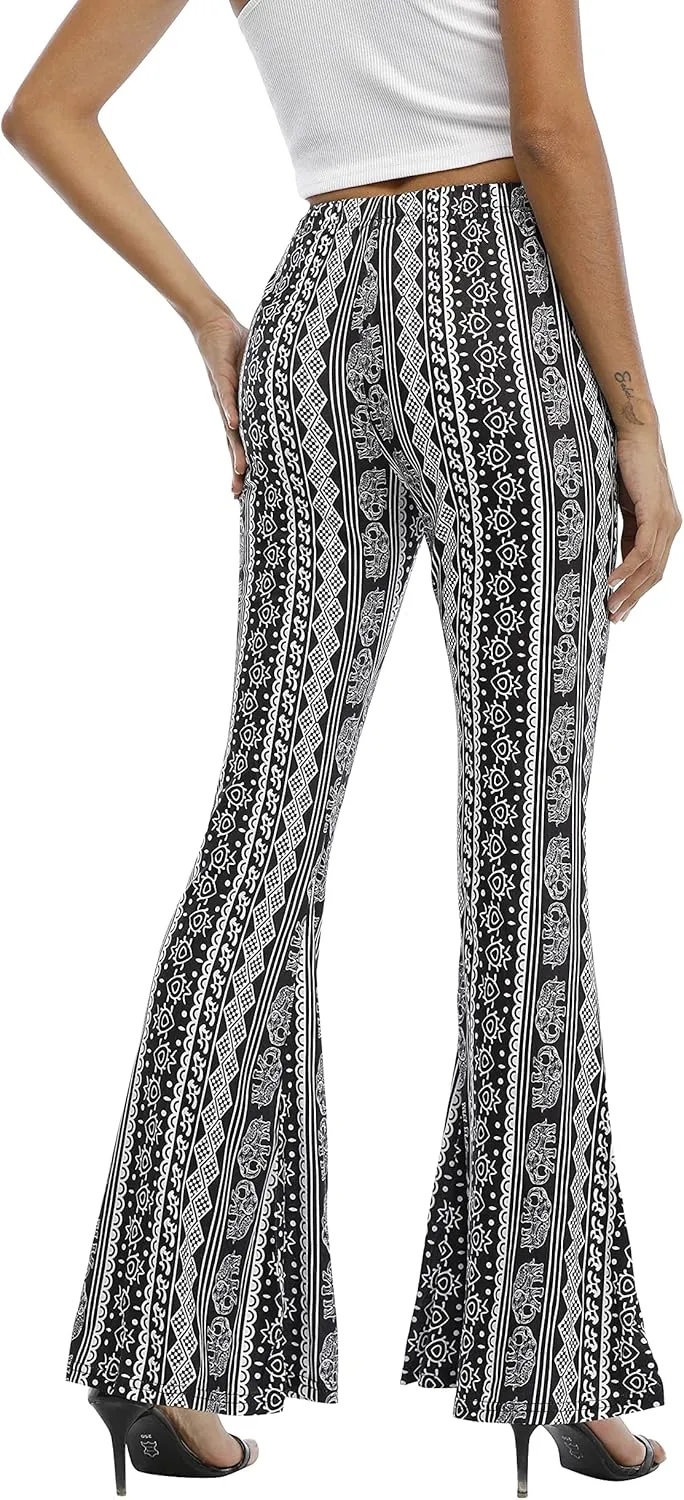WSPLYSPJY Women's Print Stretch Bell Bottom Flare Palazzo Pants Trousers