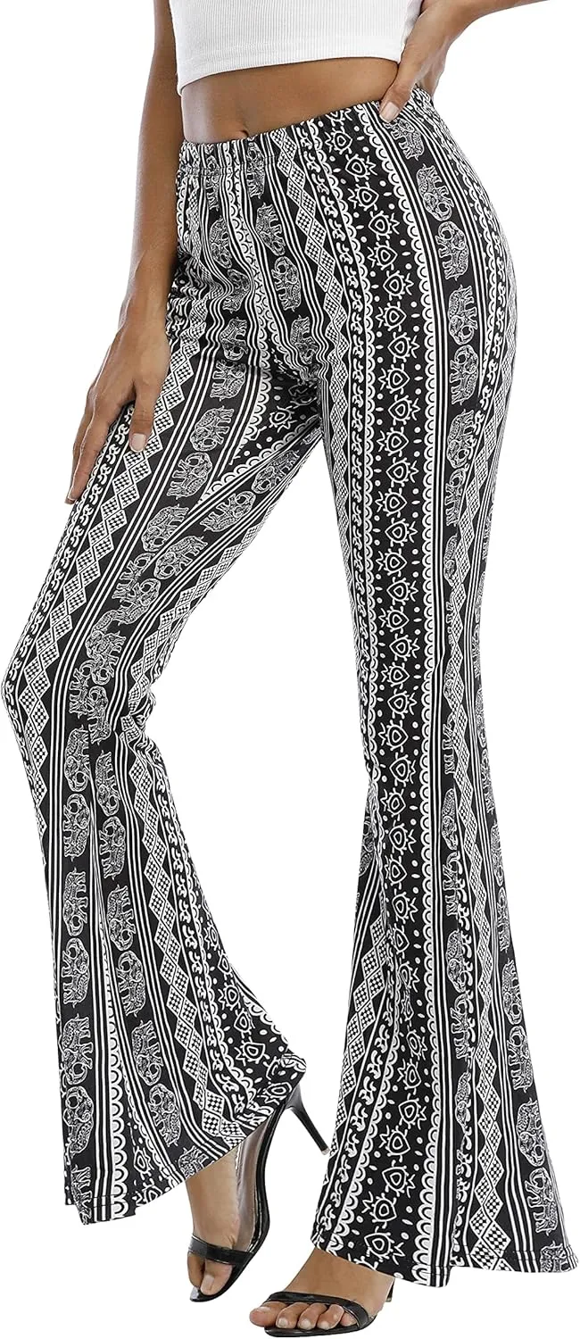 WSPLYSPJY Women's Print Stretch Bell Bottom Flare Palazzo Pants Trousers