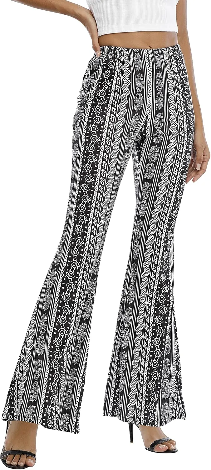 WSPLYSPJY Women's Print Stretch Bell Bottom Flare Palazzo Pants Trousers