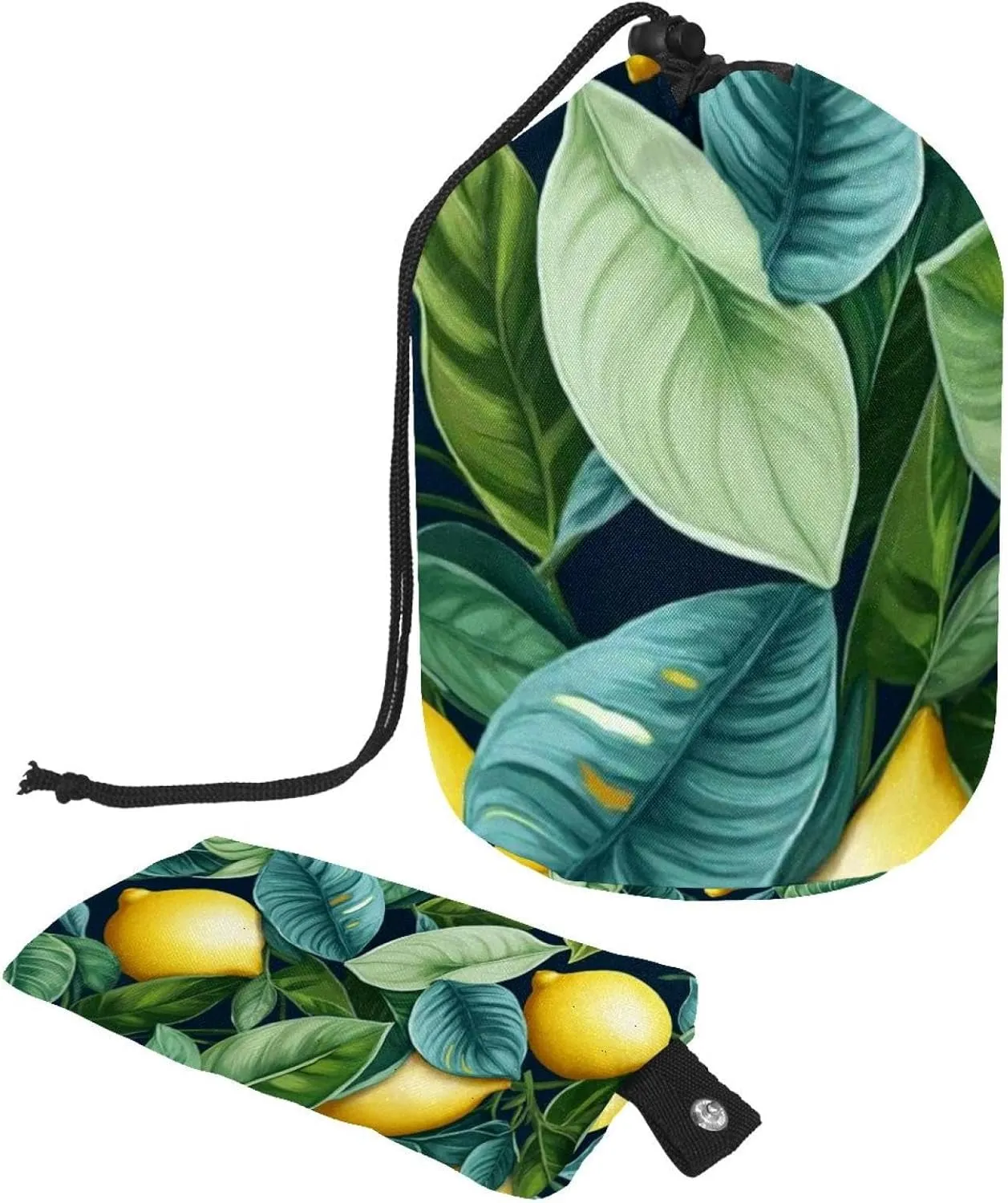 Yellow-green Lemon Travel Cosmetic Bags Makeup Bag for Women, Foldable Drawstring Travel Cosmetic Bags, Portable Toiletry Bucket Bag