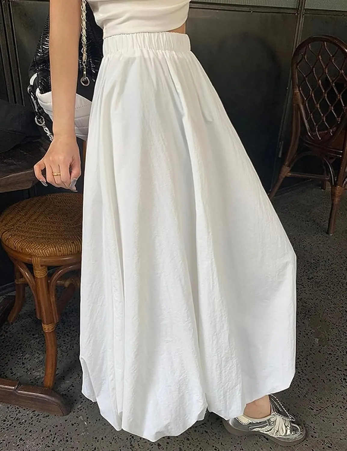 Yimoon Women Bubble Skirt Y2k High Waisted A-Line Long Skirt Ruffle Pleated Summer Casual Puff Midi Dress