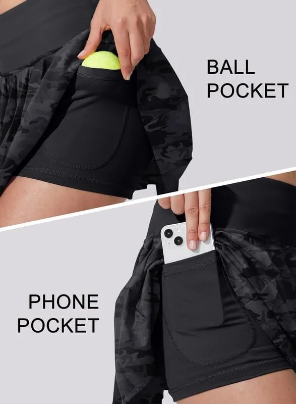YYV Women's Pleated Tennis Skirt with 3 Pockets Golf Stretchy High Waisted Skort Skirts for Women Athletic Workout Casual