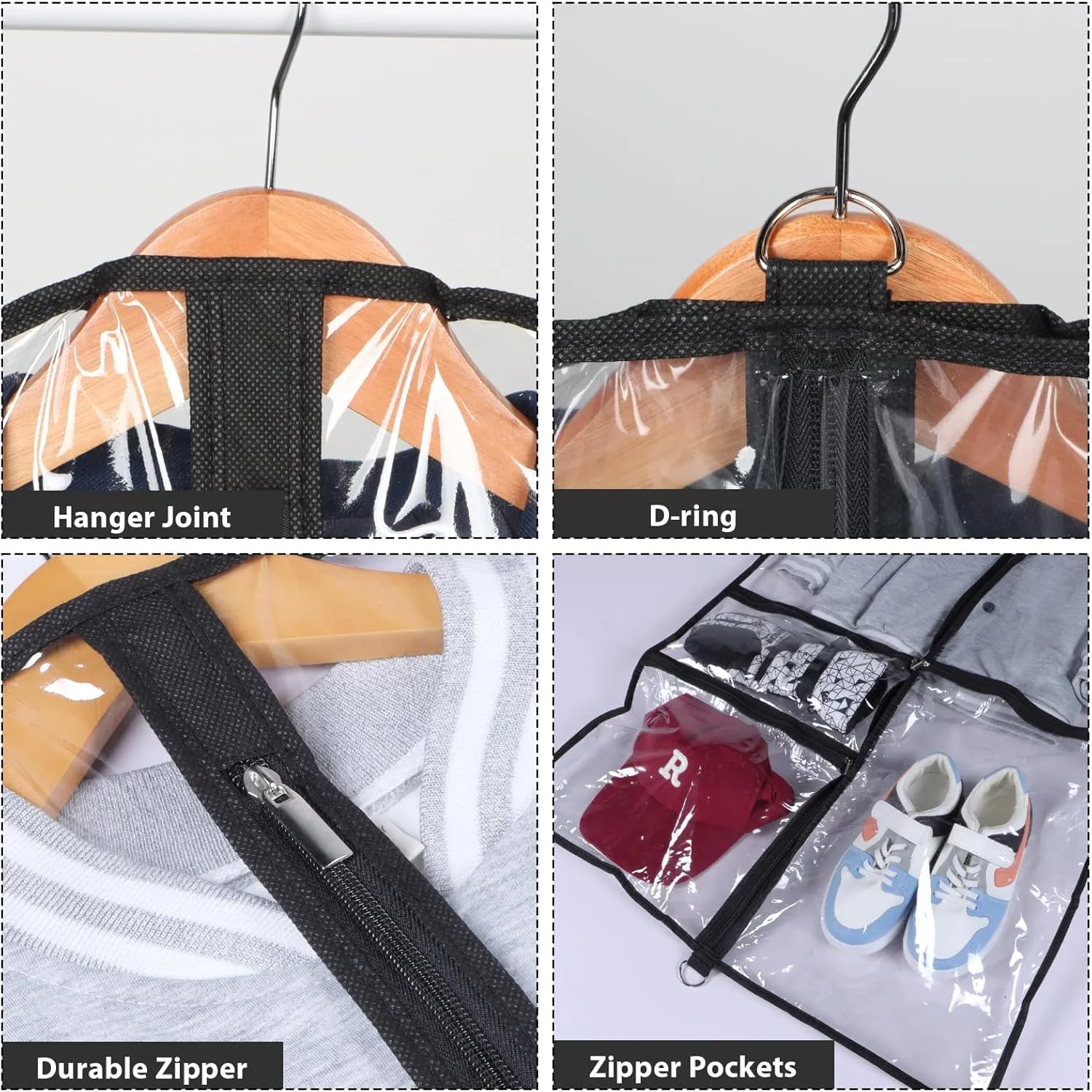 Zilink Kids Garment Bag for Dance 40 Dance Garment Bags for Dancers Cheer Uniform Garment Bag with 3 Clear Zipper PocketsSet of 4 (Clear/Black)