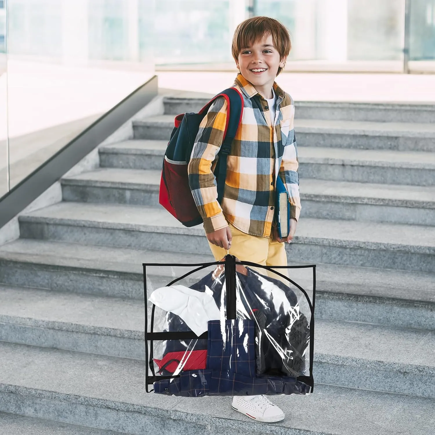 Zilink Kids Garment Bag for Dance 40 Dance Garment Bags for Dancers Cheer Uniform Garment Bag with 3 Clear Zipper PocketsSet of 4 (Clear/Black)