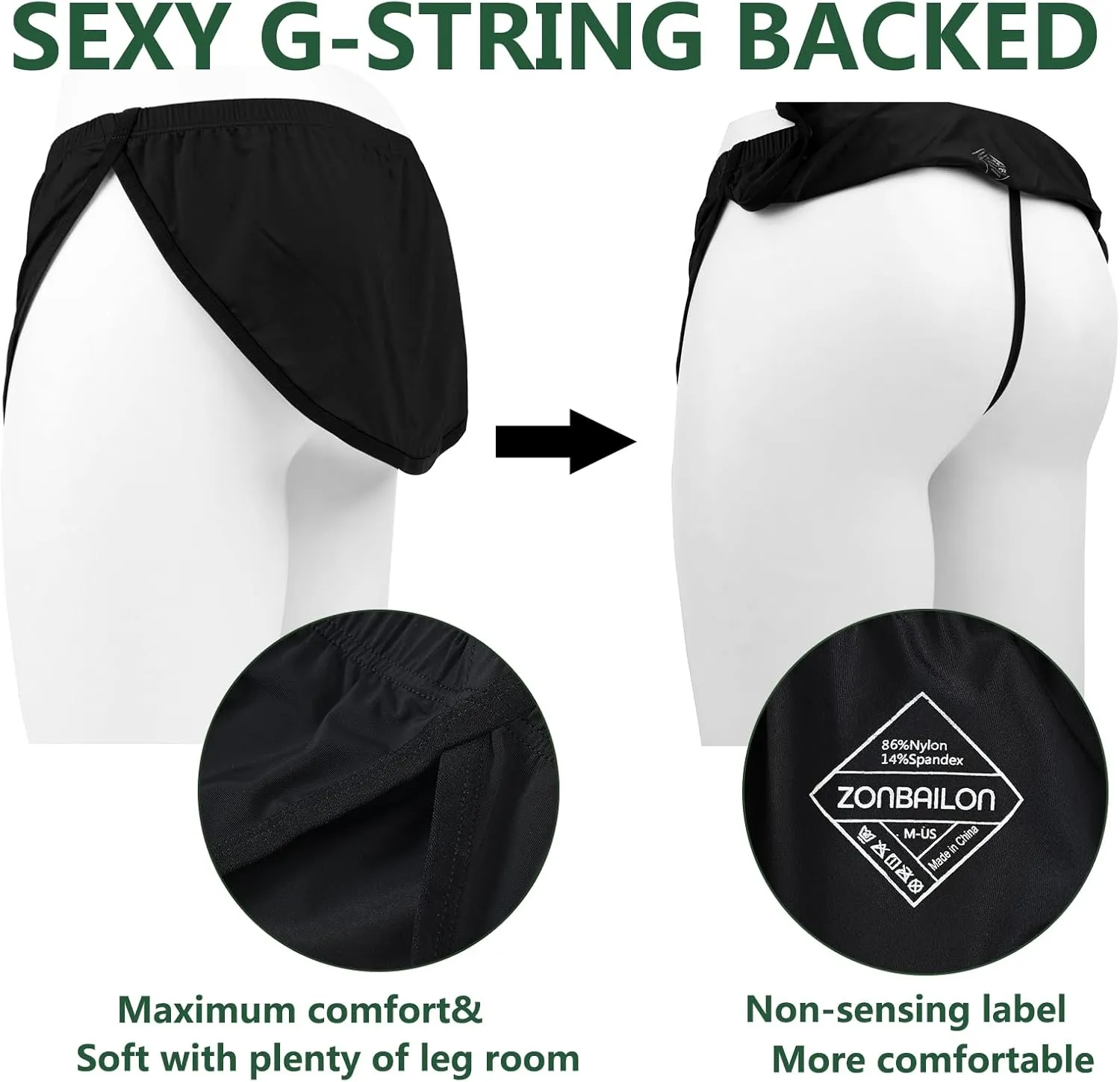ZONBAILON Men's Boxers, G-String Backed Pouch Thongs with Skirting, Sexy Sleep Shorts Silky Pajama Underwear, Split Side